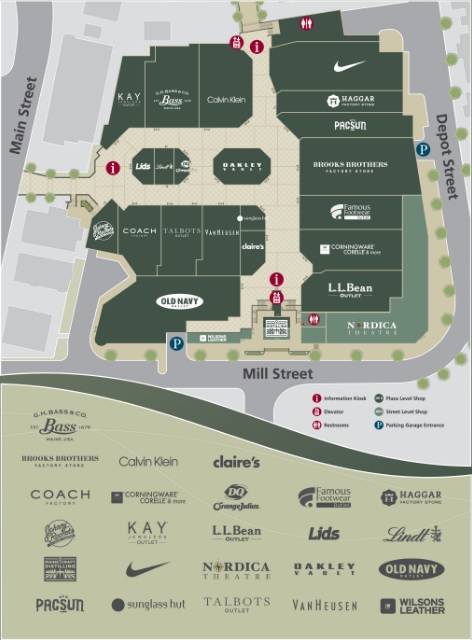Freeport Maine Map Of Outlets Freeport Village Station   store list, hours, (location: Freeport 